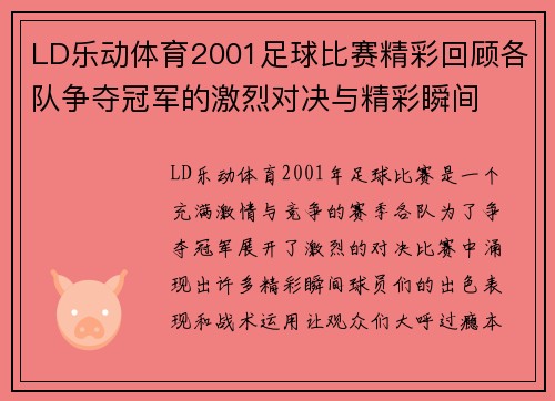 LD乐动体育2001足球比赛精彩回顾各队争夺冠军的激烈对决与精彩瞬间