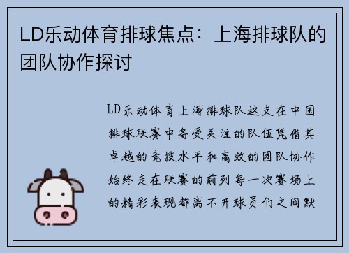 LD乐动体育排球焦点：上海排球队的团队协作探讨